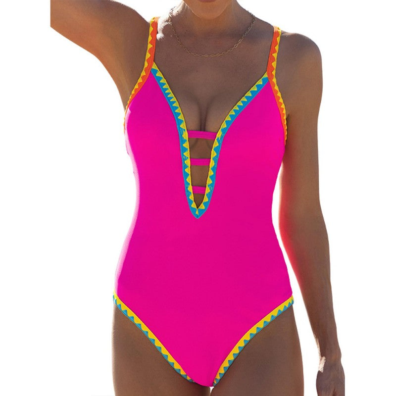 🔥👙 Kolorowy strój kąpielowy jednoczęściowy z paskiem spaghetti