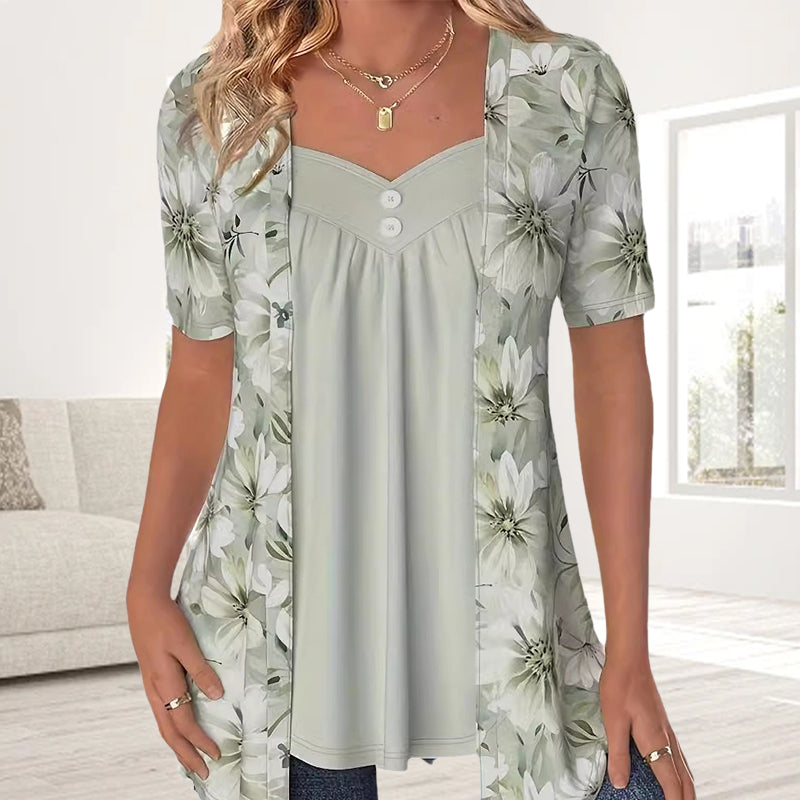 🔥👚Damski patchworkowy top w nieregularne kwiaty✨