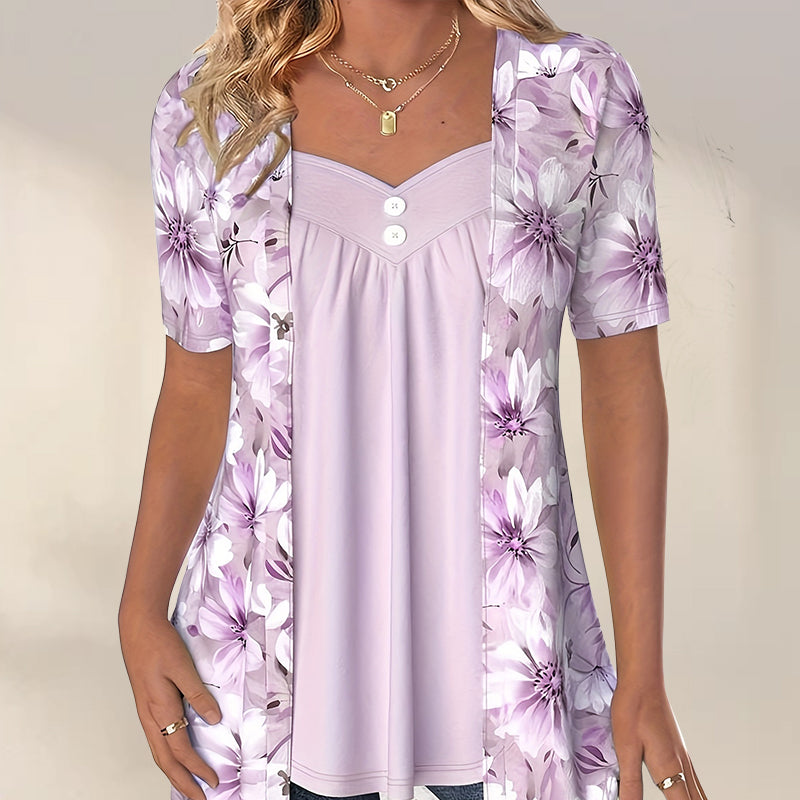 🔥👚Damski patchworkowy top w nieregularne kwiaty✨