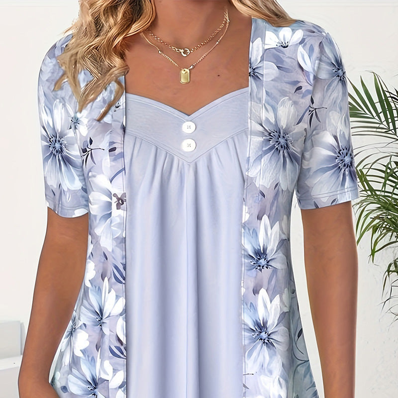 🔥👚Damski patchworkowy top w nieregularne kwiaty✨