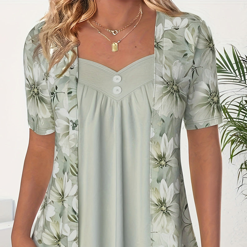 🔥👚Damski patchworkowy top w nieregularne kwiaty✨