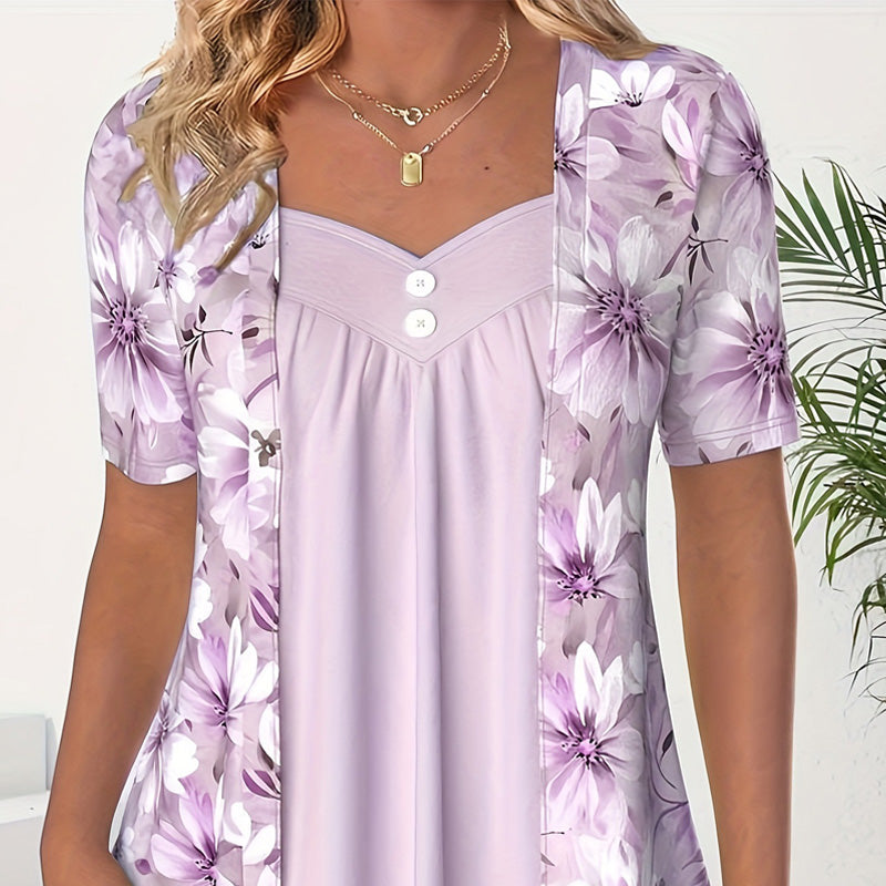 🔥👚Damski patchworkowy top w nieregularne kwiaty✨