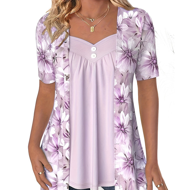 🔥👚Damski patchworkowy top w nieregularne kwiaty✨