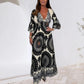 🔥👗Damska sukienka maxi w stylu retro boho z głębokim dekoltem w serek【Elastyczna talia, odpowiednia na każdą okazję】