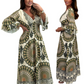 🔥👗Damska sukienka maxi w stylu retro boho z głębokim dekoltem w serek【Elastyczna talia, odpowiednia na każdą okazję】