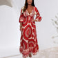 🔥👗Damska sukienka maxi w stylu retro boho z głębokim dekoltem w serek【Elastyczna talia, odpowiednia na każdą okazję】