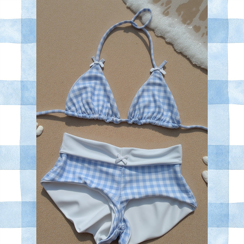 🔥👙Śliczny dwuczęściowy kostium kąpielowy bikini ze wzorem w kratkę i paski dla kobiet