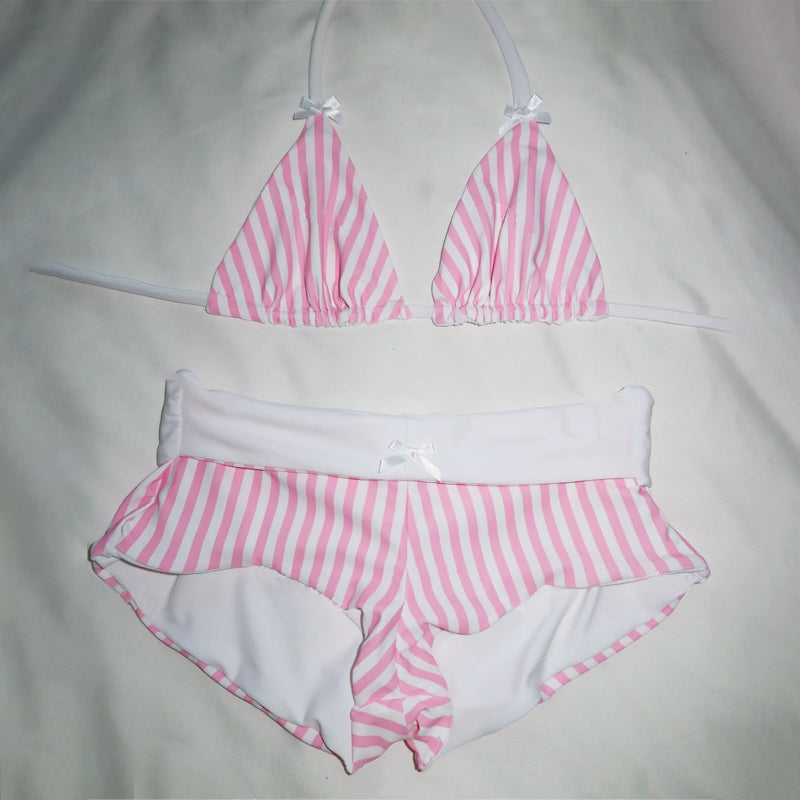 🔥👙Śliczny dwuczęściowy kostium kąpielowy bikini ze wzorem w kratkę i paski dla kobiet