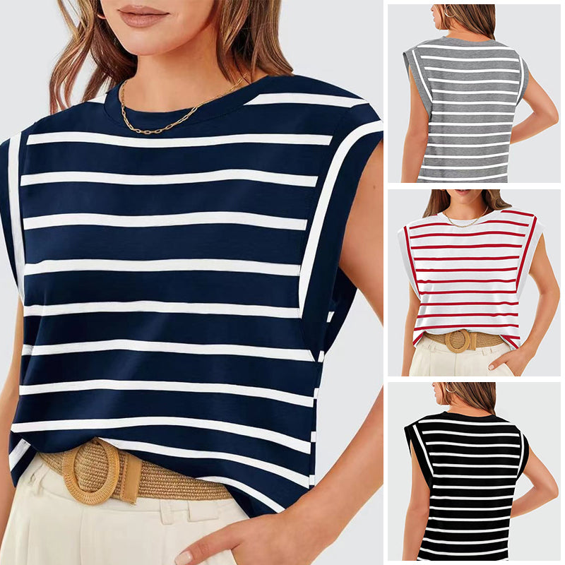 🔥👚Modny damski top w paski bez rękawów – Uniwersalny styl!