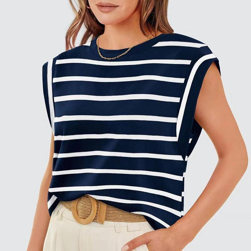 🔥👚Modny damski top w paski bez rękawów – Uniwersalny styl!