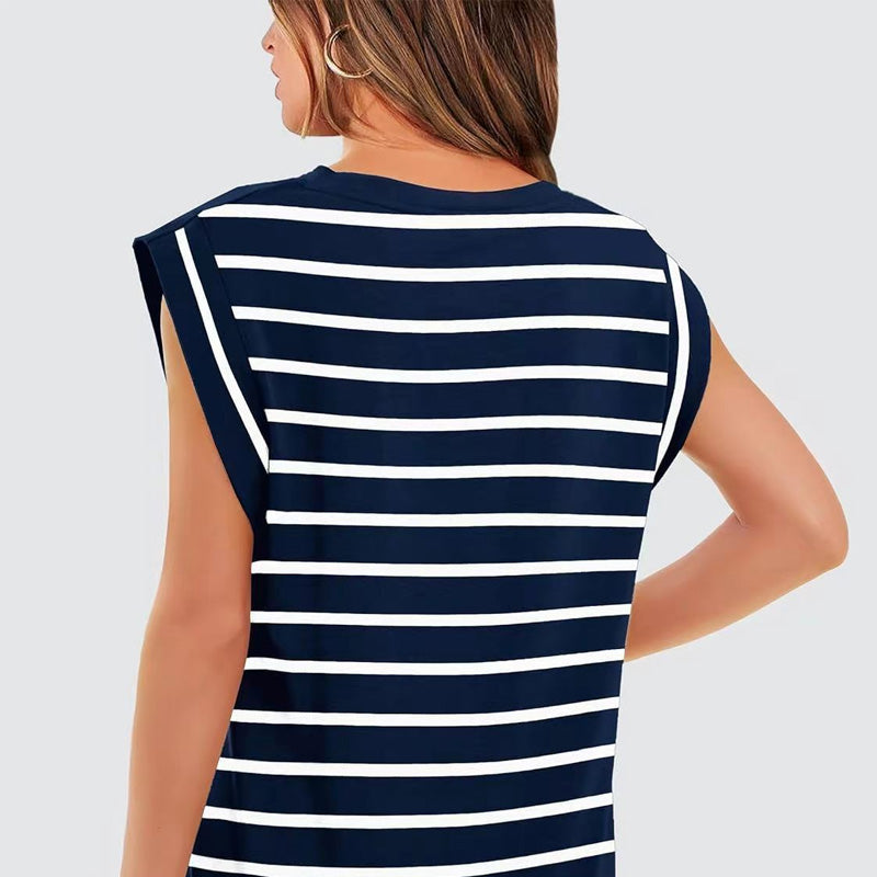 🔥👚Modny damski top w paski bez rękawów – Uniwersalny styl!