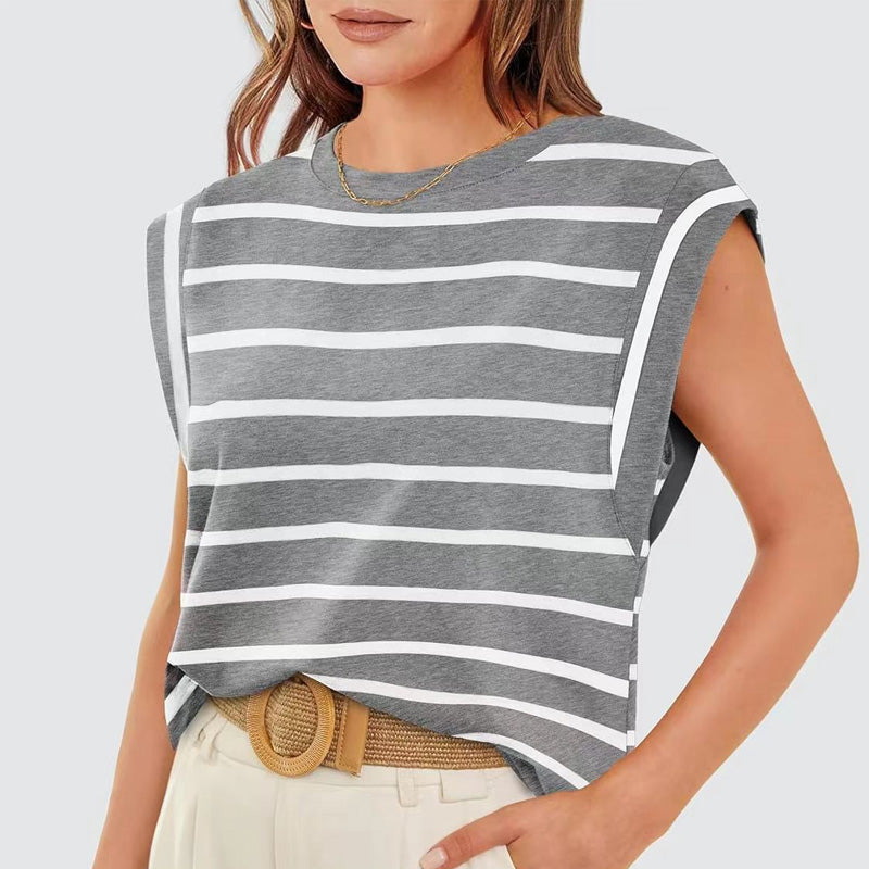 🔥👚Modny damski top w paski bez rękawów – Uniwersalny styl!