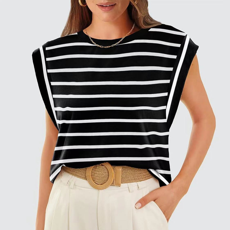 🔥👚Modny damski top w paski bez rękawów – Uniwersalny styl!