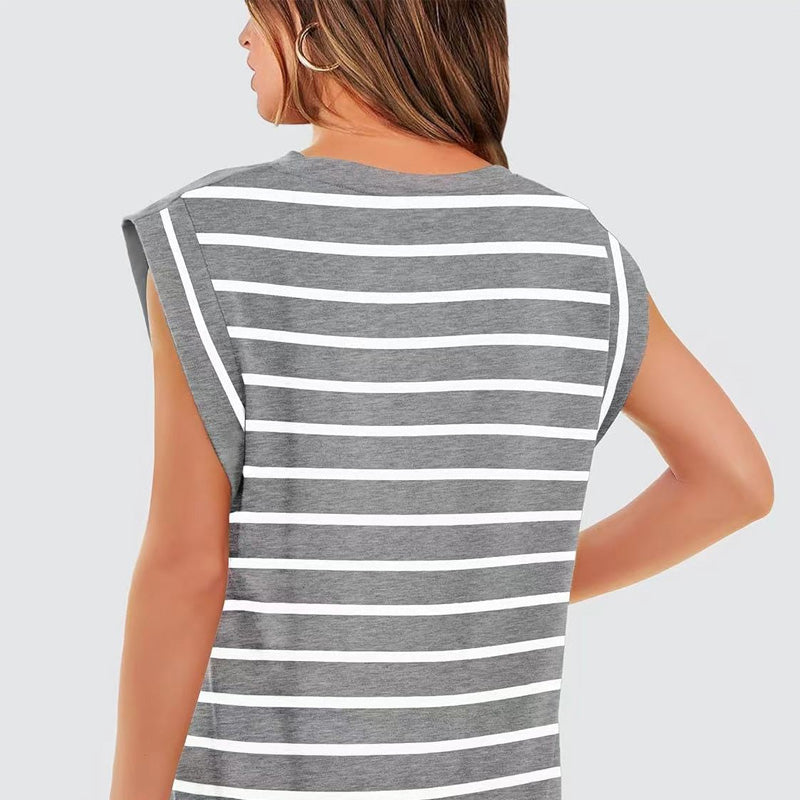 🔥👚Modny damski top w paski bez rękawów – Uniwersalny styl!
