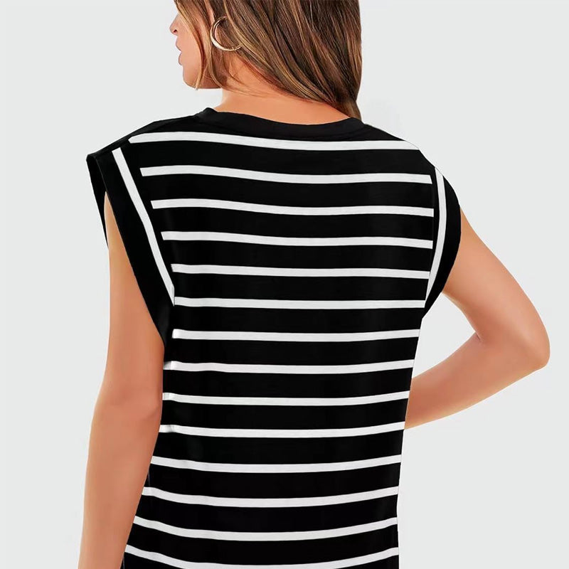 🔥👚Modny damski top w paski bez rękawów – Uniwersalny styl!