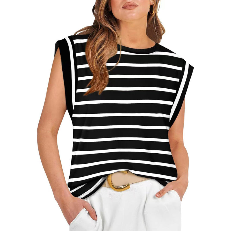 🔥👚Modny damski top w paski bez rękawów – Uniwersalny styl!