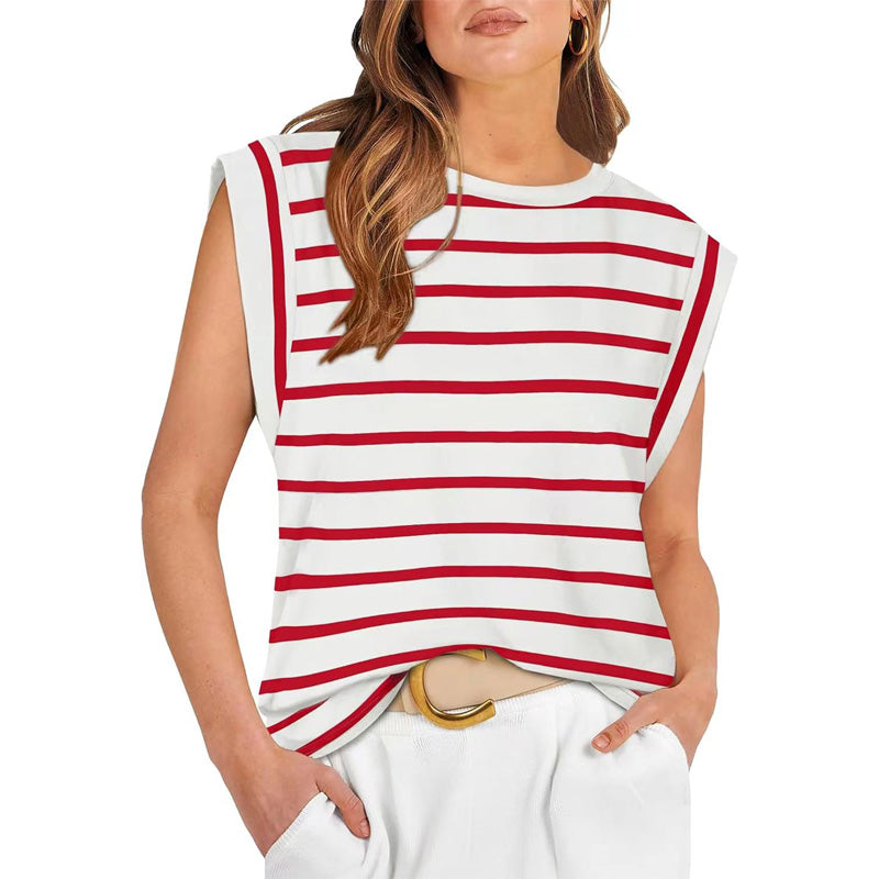 🔥👚Modny damski top w paski bez rękawów – Uniwersalny styl!