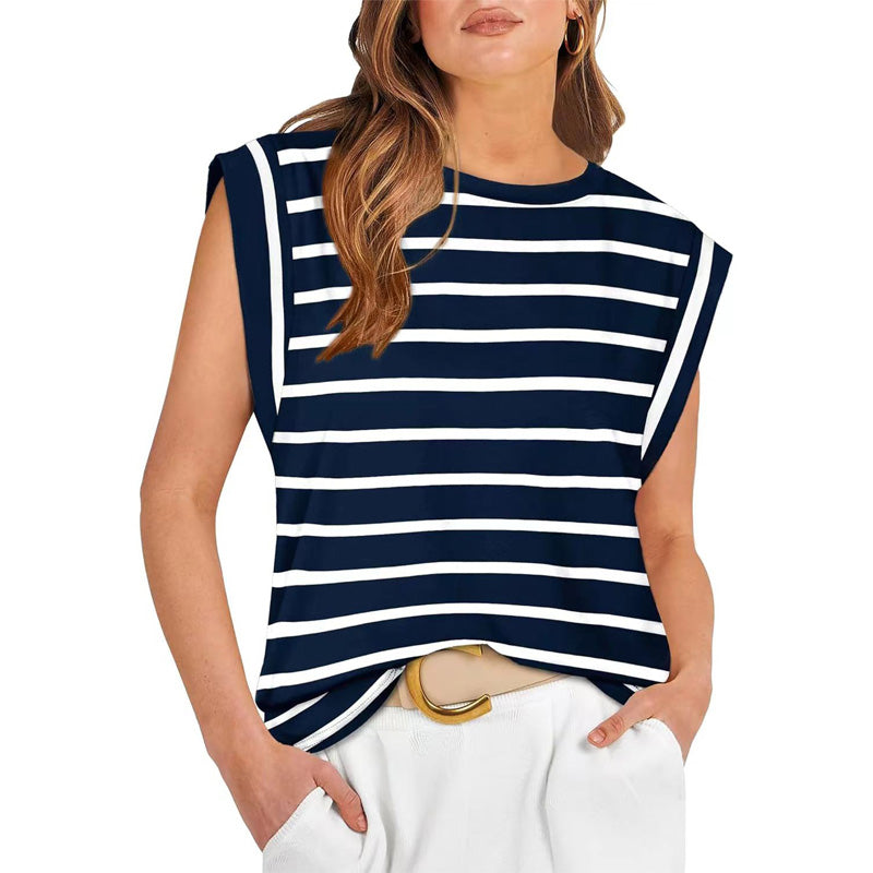 🔥👚Modny damski top w paski bez rękawów – Uniwersalny styl!