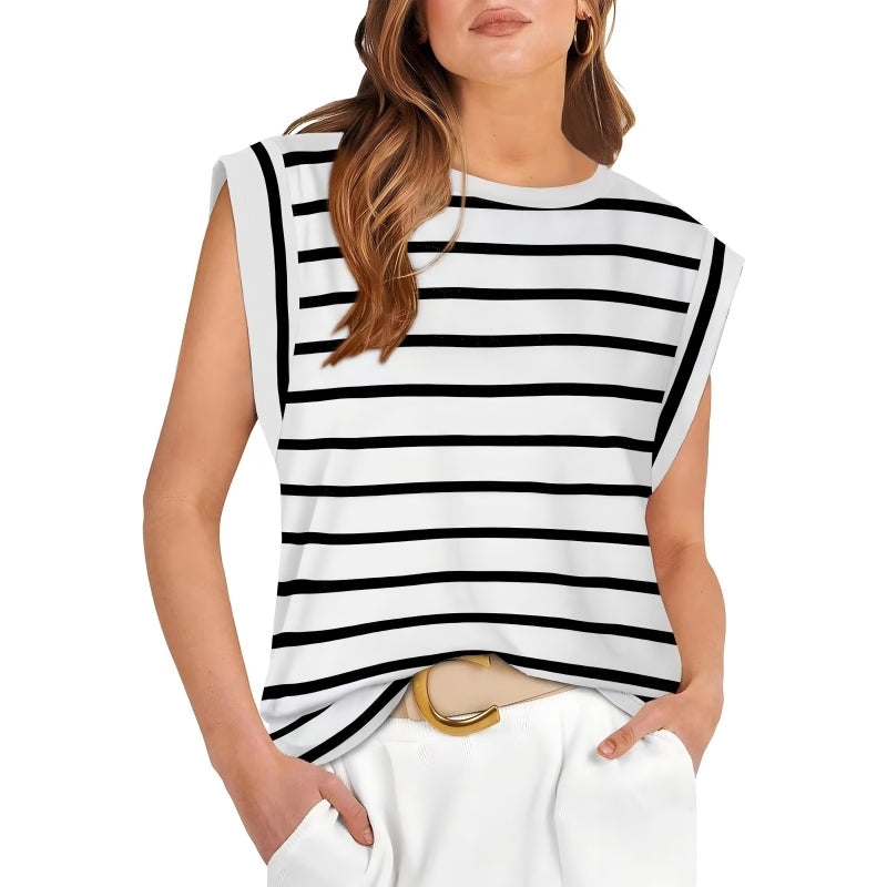 🔥👚Modny damski top w paski bez rękawów – Uniwersalny styl!