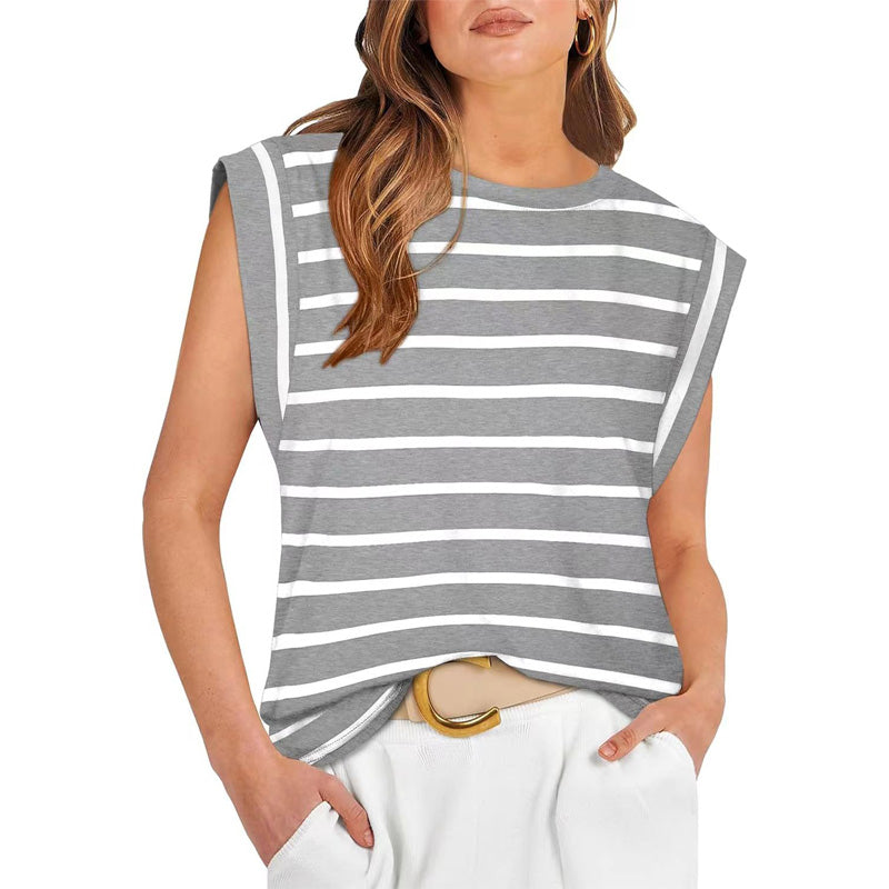 🔥👚Modny damski top w paski bez rękawów – Uniwersalny styl!