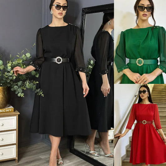 🔥👗Eleganckie sukienki damskie z cekinami i rękawami 3/4