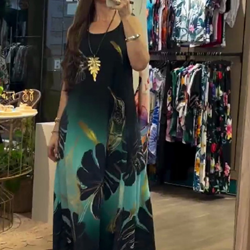 🔥👗Damska luźna, wzorzysta, bezrękawnikowa sukienka maxi