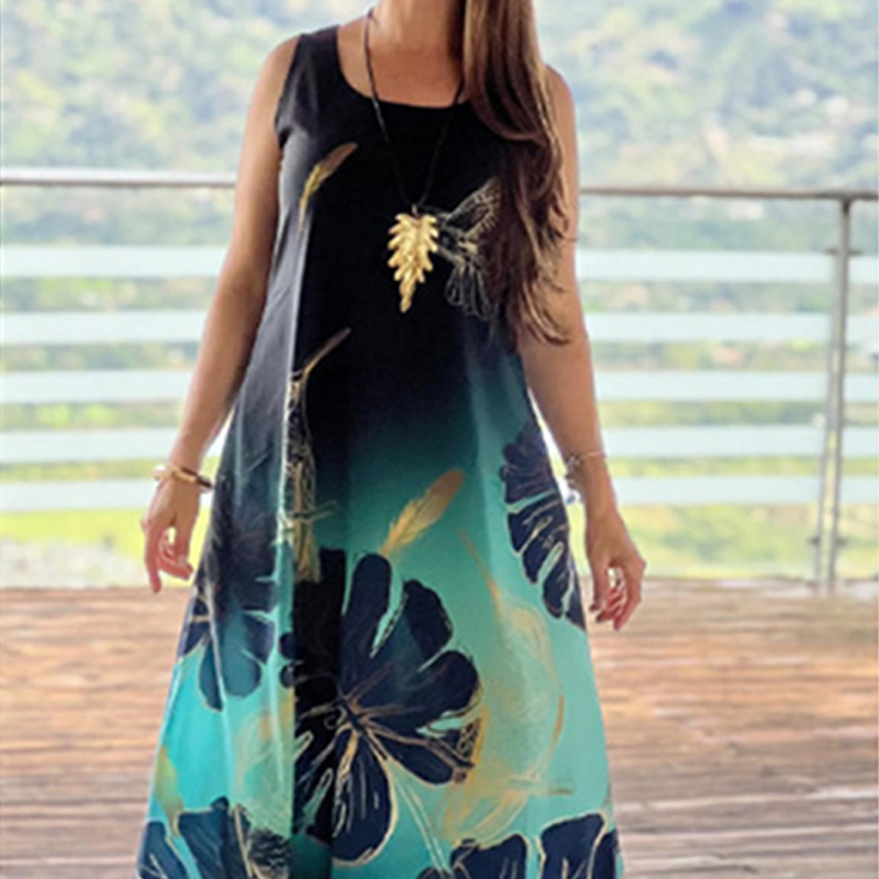 🔥👗Damska luźna, wzorzysta, bezrękawnikowa sukienka maxi