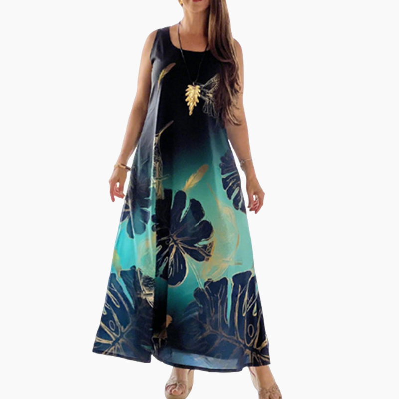 🔥👗Damska luźna, wzorzysta, bezrękawnikowa sukienka maxi