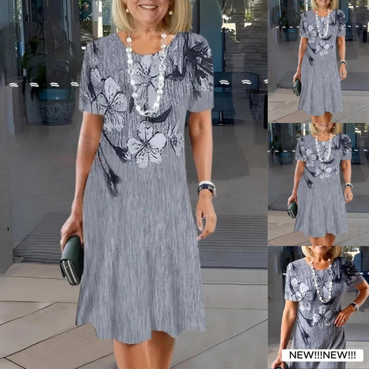 🔥👗Damska sukienka casualowa z okrągłym dekoltem i nadrukiem