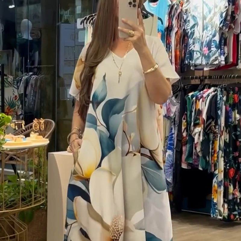 🔥👗Damskie luźne, swobodne sukienki z dekoltem w serek i krótkim rękawem🌸