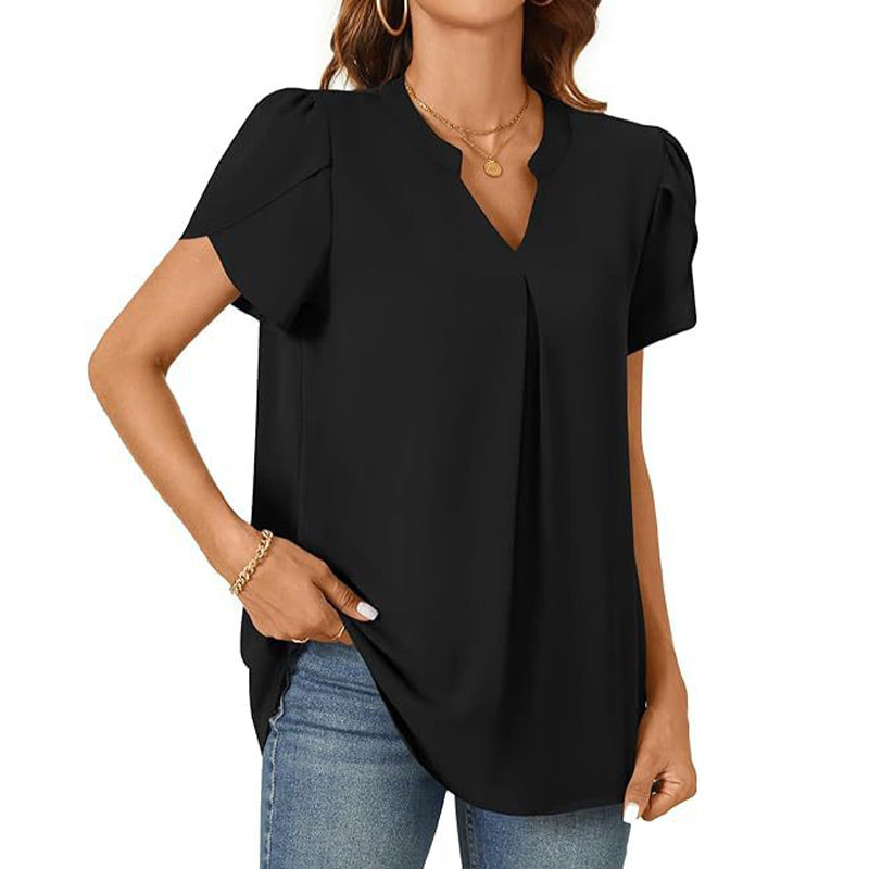 🔥👚【M-2XL】Damska koszulka z krótkim rękawem w jednolitym kolorze z dekoltem w serek