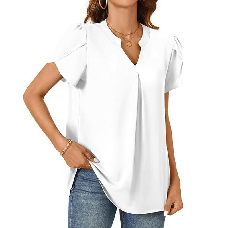 🔥👚【M-2XL】Damska koszulka z krótkim rękawem w jednolitym kolorze z dekoltem w serek