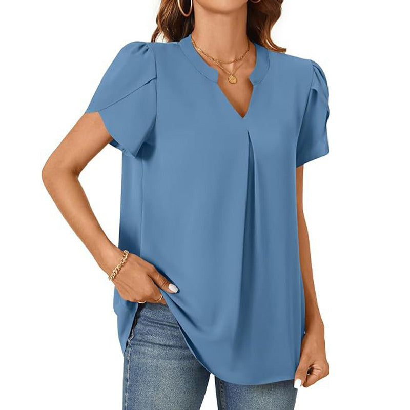 🔥👚【M-2XL】Damska koszulka z krótkim rękawem w jednolitym kolorze z dekoltem w serek