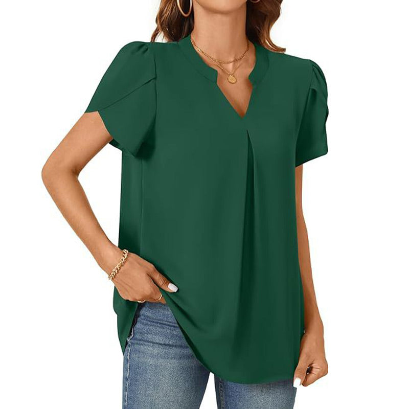 🔥👚【M-2XL】Damska koszulka z krótkim rękawem w jednolitym kolorze z dekoltem w serek