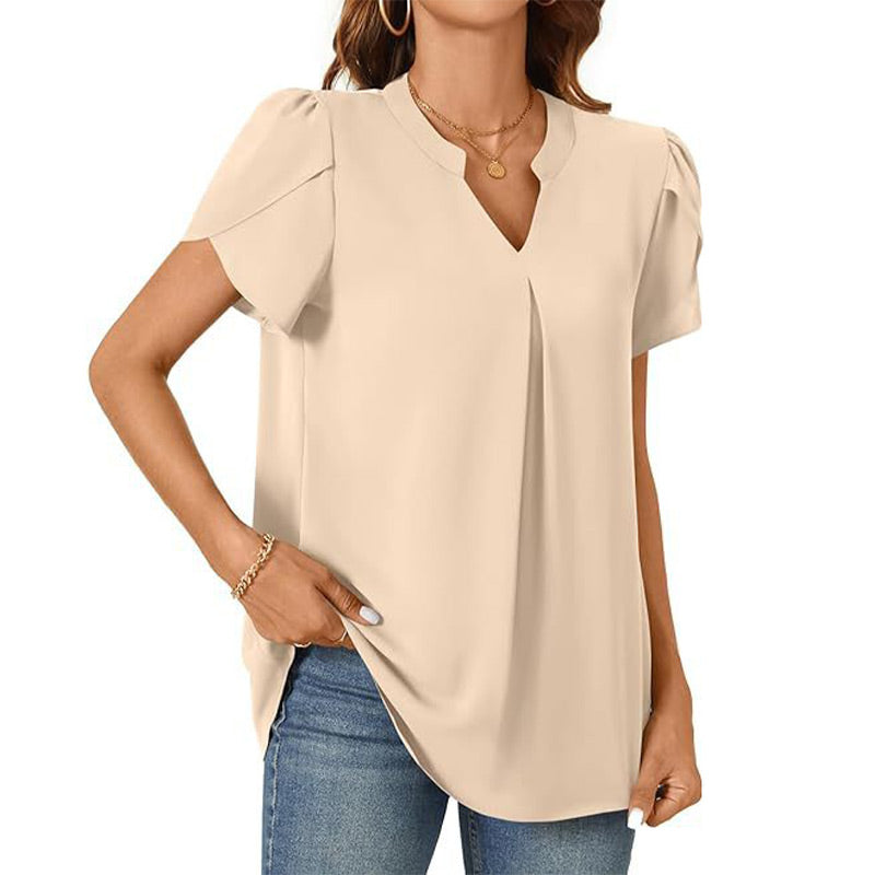 🔥👚【M-2XL】Damska koszulka z krótkim rękawem w jednolitym kolorze z dekoltem w serek