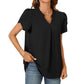 🔥👚【M-2XL】Damska koszulka z krótkim rękawem w jednolitym kolorze z dekoltem w serek