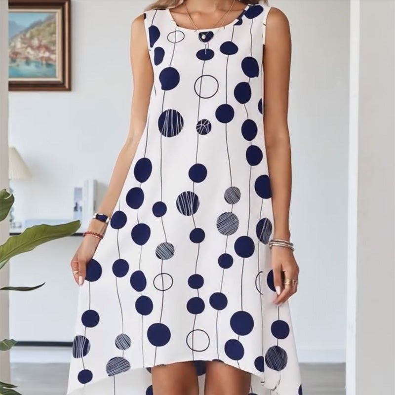 🔥👗Damska sukienka bez rękawów z okrągłym dekoltem i nadrukiem w modnym stylu