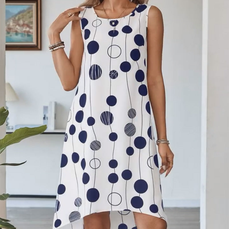 🔥👗Damska sukienka bez rękawów z okrągłym dekoltem i nadrukiem w modnym stylu