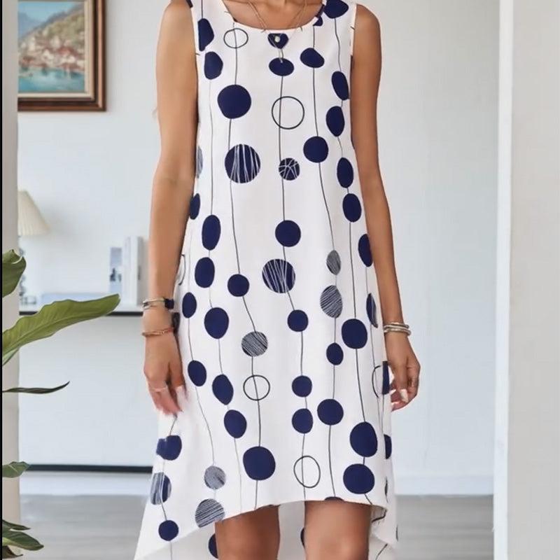 🔥👗Damska sukienka bez rękawów z okrągłym dekoltem i nadrukiem w modnym stylu