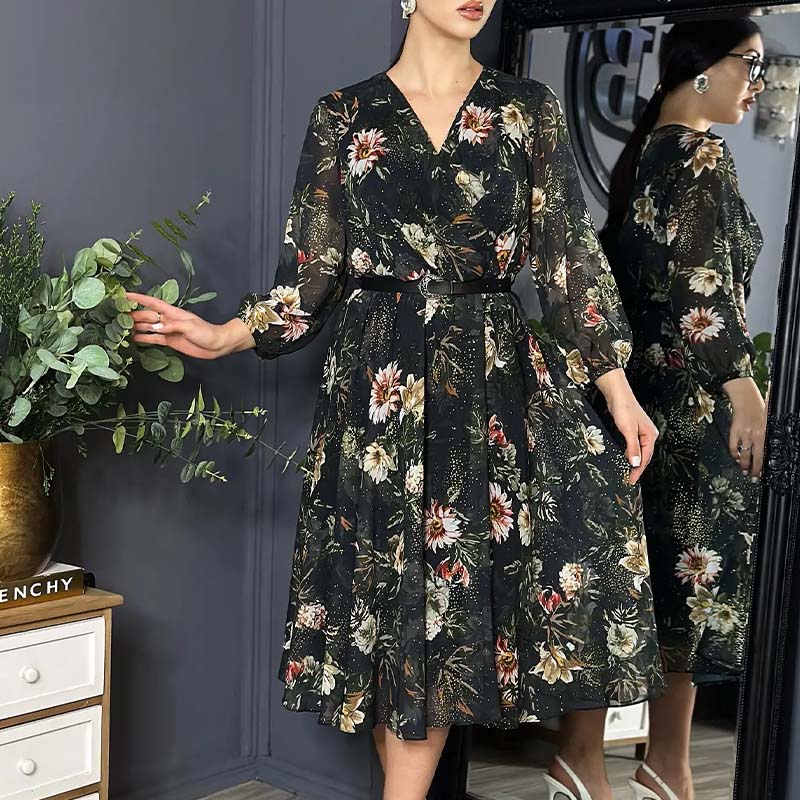 🔥👗Czarna sukienka damska z nadrukiem
