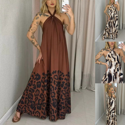 🔥👗Damska sukienka maxi z nadrukiem i dekoltem halter