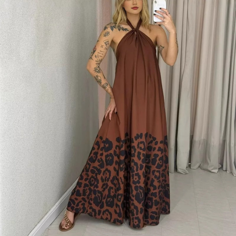 🔥👗Damska sukienka maxi z nadrukiem i dekoltem halter