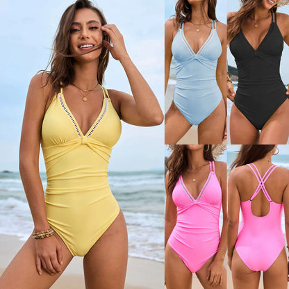 Solid Color One-Piece Swimsuit