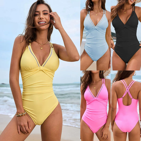 Solid Color One-Piece Swimsuit