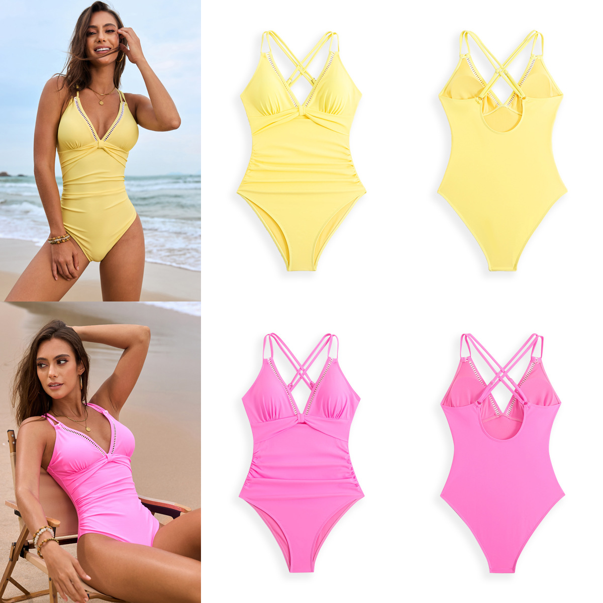 Solid Color One-Piece Swimsuit