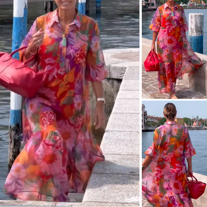 🔥👗Czerwona szyfonowa sukienka w kwiatowy wzór