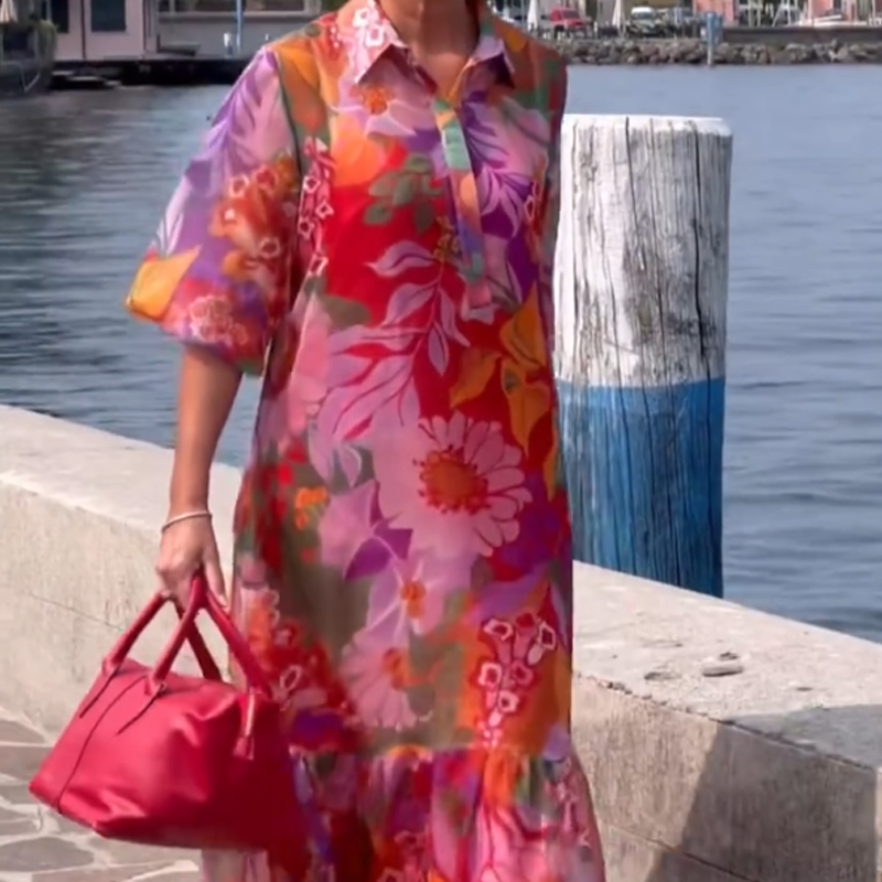 🔥👗Czerwona szyfonowa sukienka w kwiatowy wzór
