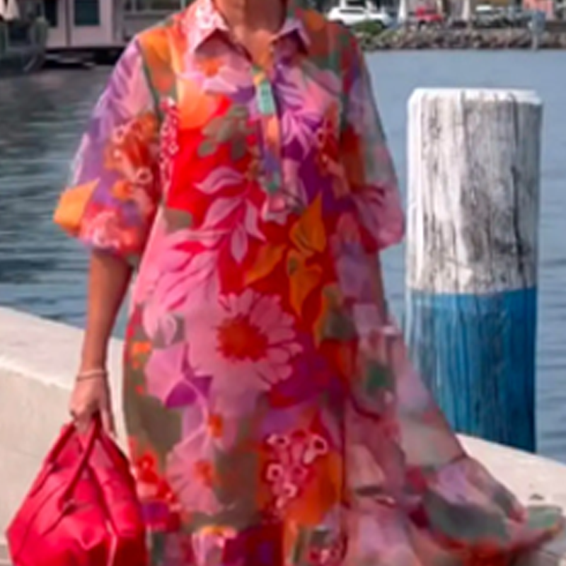 🔥👗Czerwona szyfonowa sukienka w kwiatowy wzór