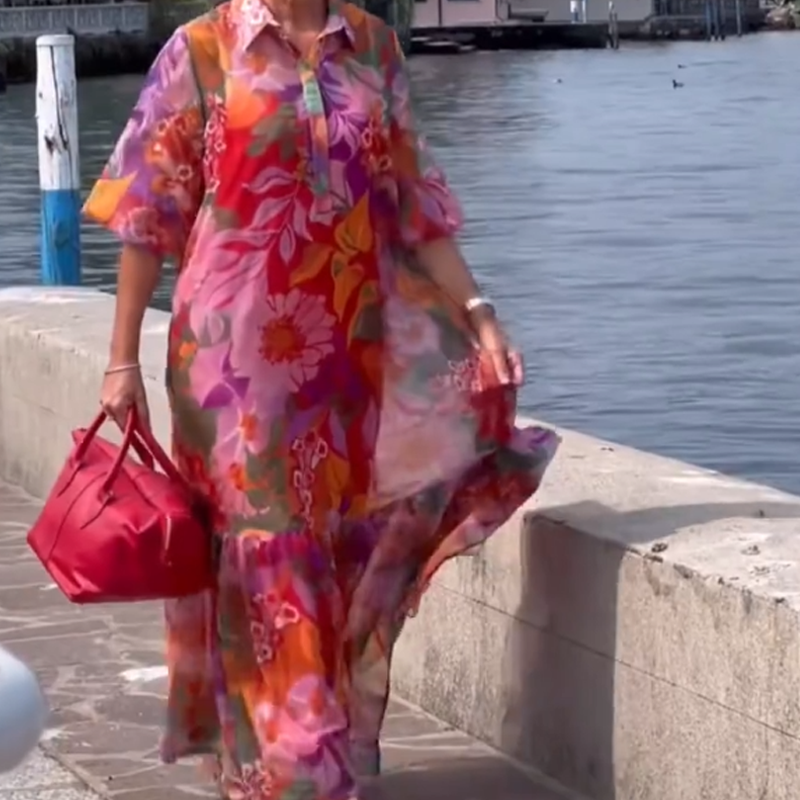 🔥👗Czerwona szyfonowa sukienka w kwiatowy wzór