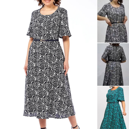 🔥👗Elegancka sukienka maxi z nadrukiem i paskiem